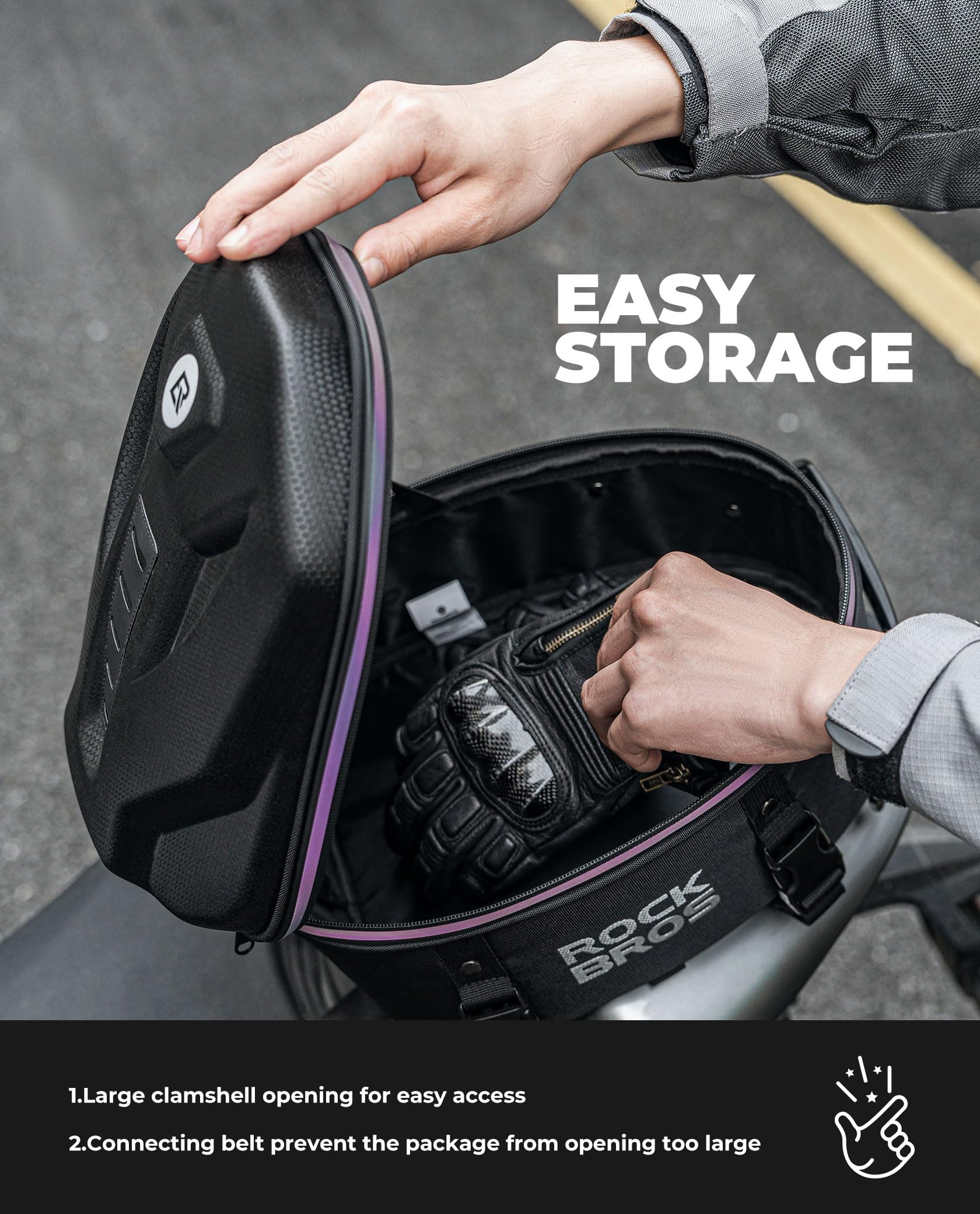 ROCKBROS Bolsa Asiento Moto Rígida, Bolsa de Equipaje con Funda Impermeable Mochila para Moto, 12,5L Portacasco Bolsa de Casco para Motocicleta