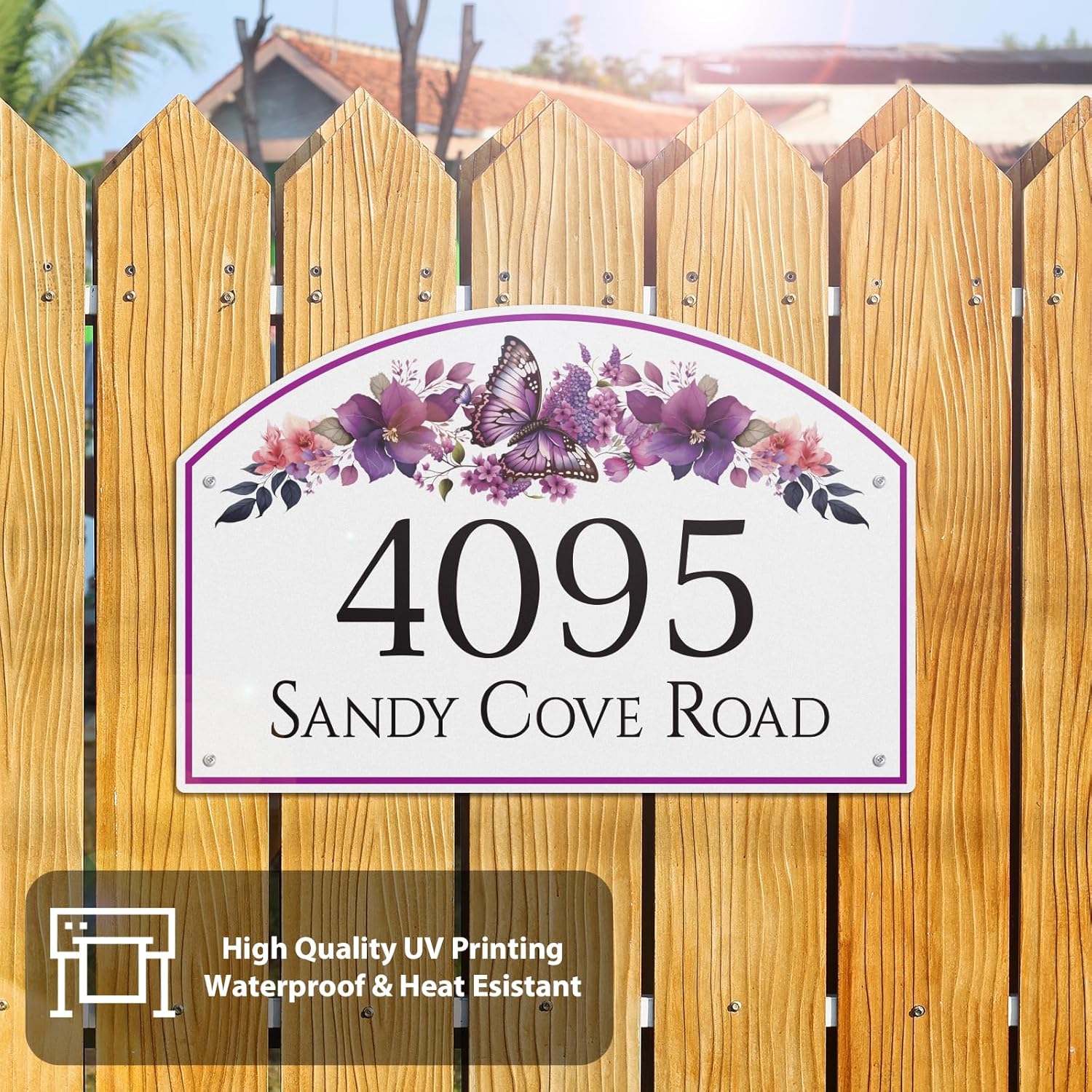 House Address Sign Custom Fancy Address Plaque Metal House Number (15"x10"), Watercolor Hand-Painted Style, With 20 inch Lawn Stake, Reflective Option, Aluminum, Outdoor Fence Wall Art Decor (S01)