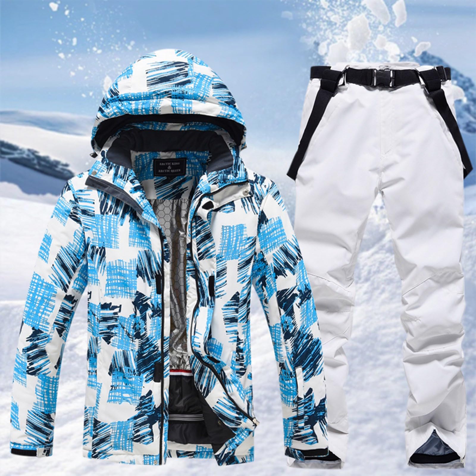 Skianzug Damen 2 Teilig Set: Skijacke und Skihose Wasserdicht Skioverall Warme Skibekleidung Winddicht Schneeanzug Zweiteiler Skianzüge Winter Overall Große Größen