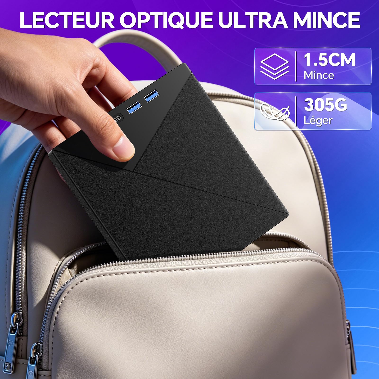 Lecteur CD/DVD Externe pour PC, USB 3.0 Mince Portable Graveur Enregistreur et Type-C CD DVD +/-RW, avec Lecteur de Cartes SD TF, Compatible avec Windows 11/10/8/7,Linux, Mac et PC | Interface USB 3.0 et Type-C et lecteur de carte SD/TF et Hub USB Compati