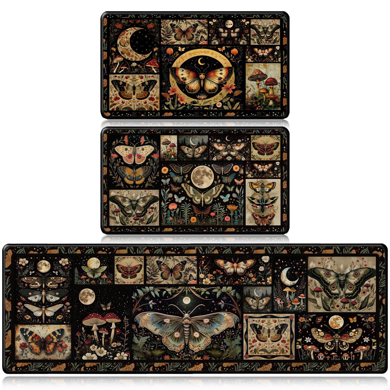 InIsaJace Moth Mushroom Kitchen Mats for Floor, Decorative Non Slip Kitchen Rugs Sets of 3, Washable Floor Mat Carpet for Entryway Sink Hallway