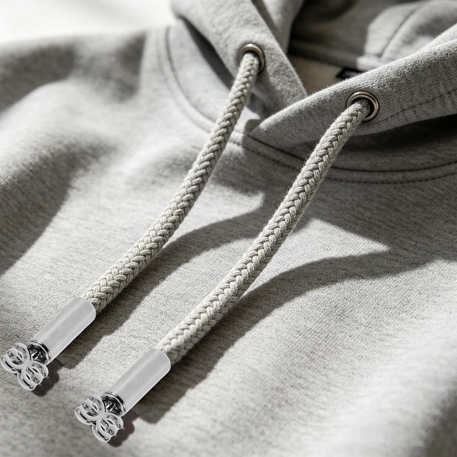 TOMETURE 10pcs Drawstring Locks for Pants - Metal Aglet Cord End Plug for Hoodies Lanyard String - DIY No Sew Cord End Cap - Round Rope Tip Lock Silver