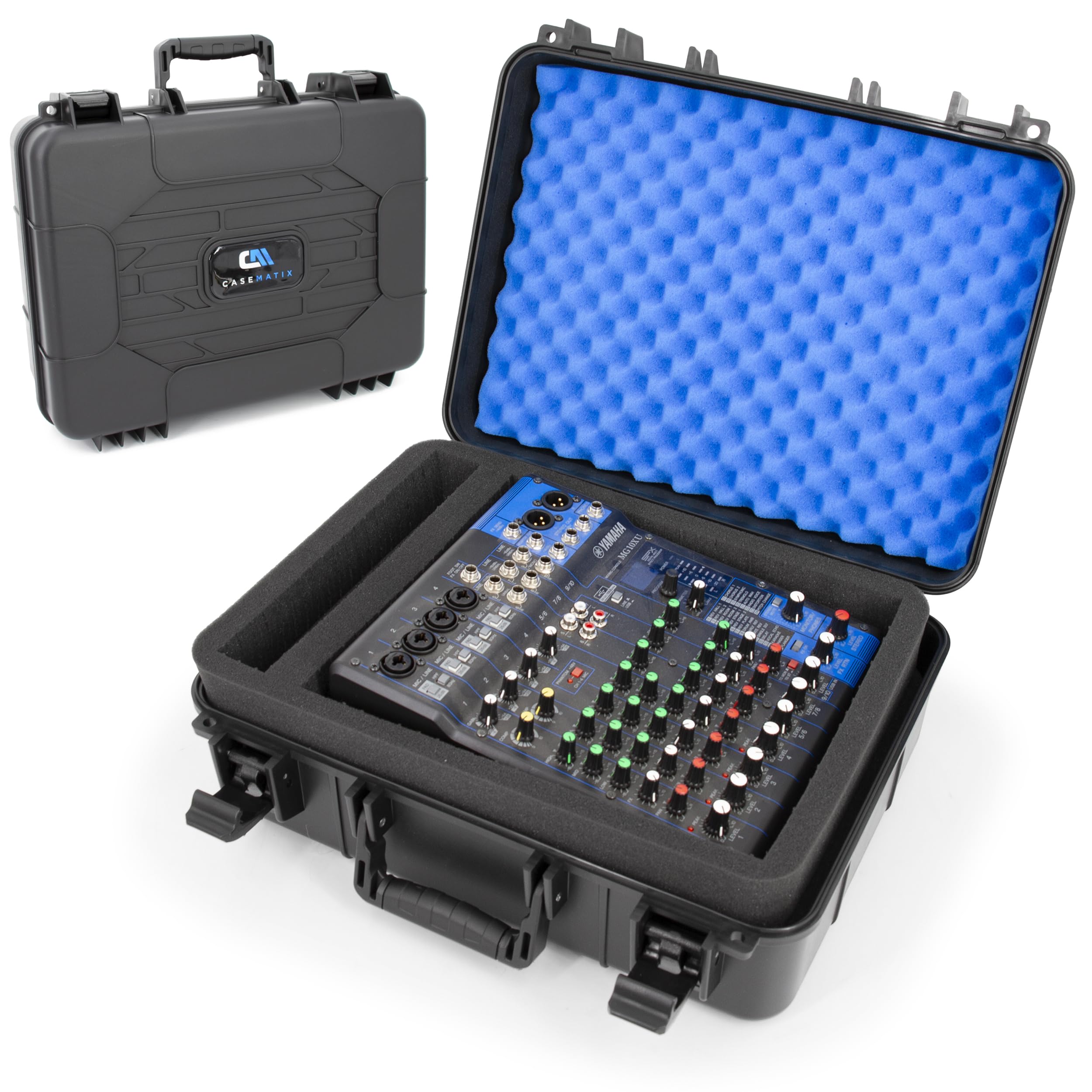CASEMATIX DJ Mixer Case Compatible with Yamaha MG10XU, MG10, MG06 – Hard Shell Travel Case for 10-Input Stereo Mixers, Mics, Audio Interfaces & Cables