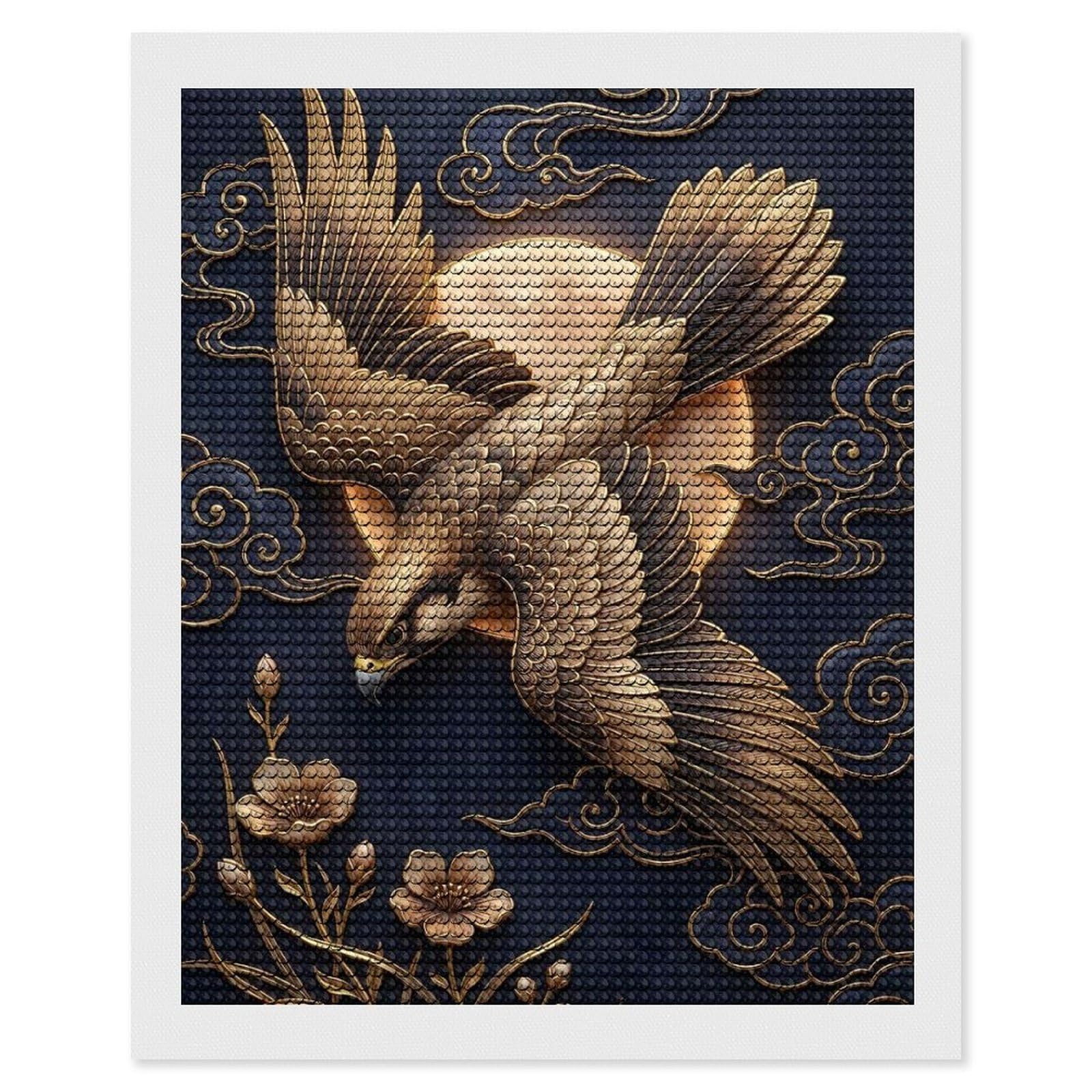Junmoney Golden Falcon with Moon and Clouds Diamond Art Kit 16"x20", Relaxing DIY Hobby, Satisfying Creative Project, Living Room Decor, for Women