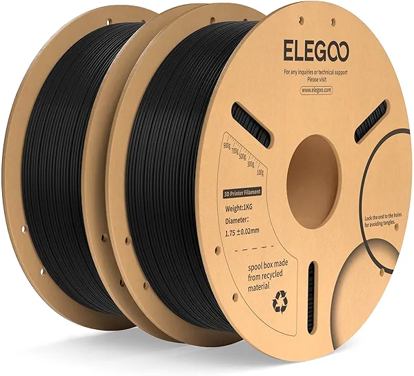 ELEGOO PLA Plus Filament 1.75mm Black 2KG, PLA+ Tougher and Stronger 3D Printer Filament Pro Dimensional Accuracy +/- 0.02mm, 2 Pcs 1kg Spool(2.2lbs) Fits for Most FDM 3D Printers