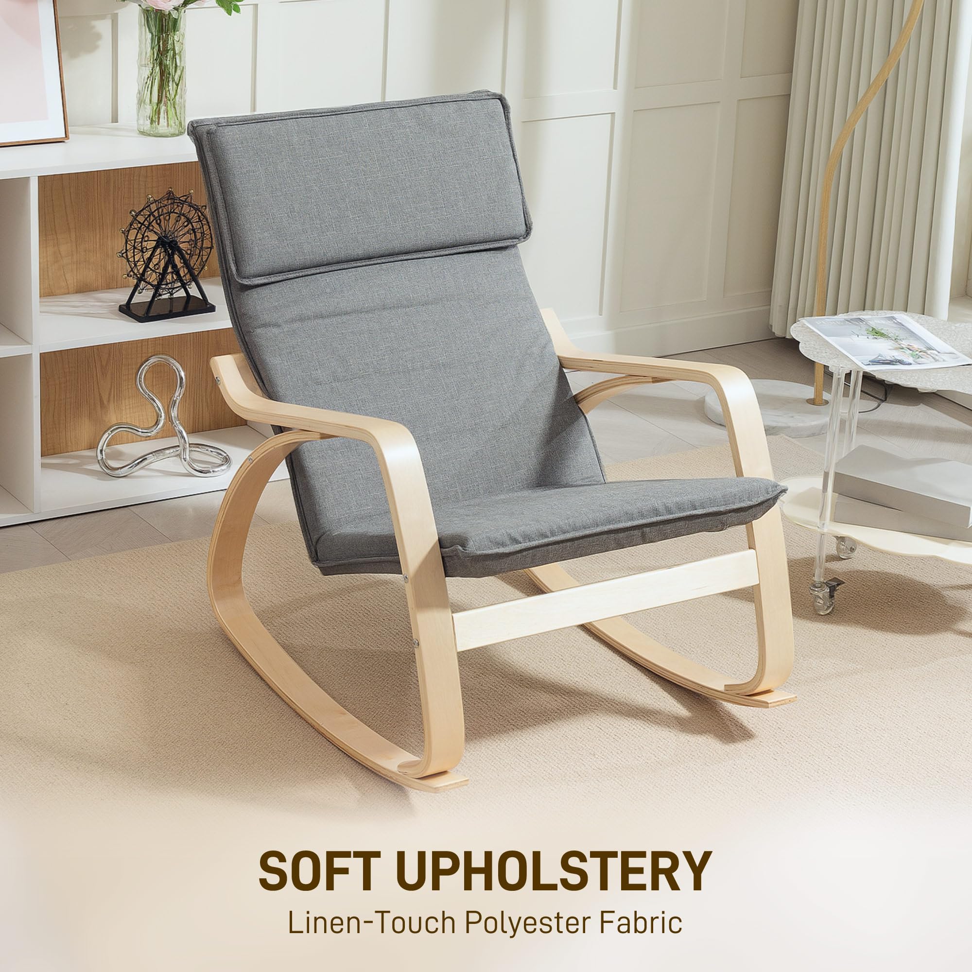 HOMCOM Fauteuil à Bascule Relax, Dossier Haut, Appui-tête, Gris