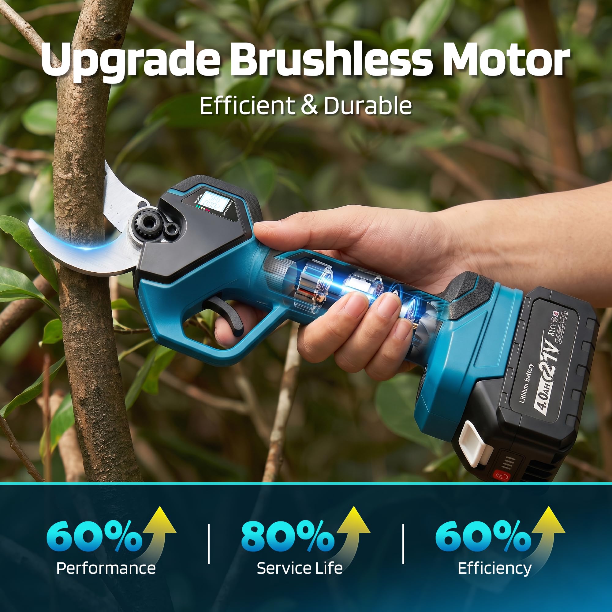 Sécateur Électrique Sans Fil 40mm avec Moteur Brushless 800W