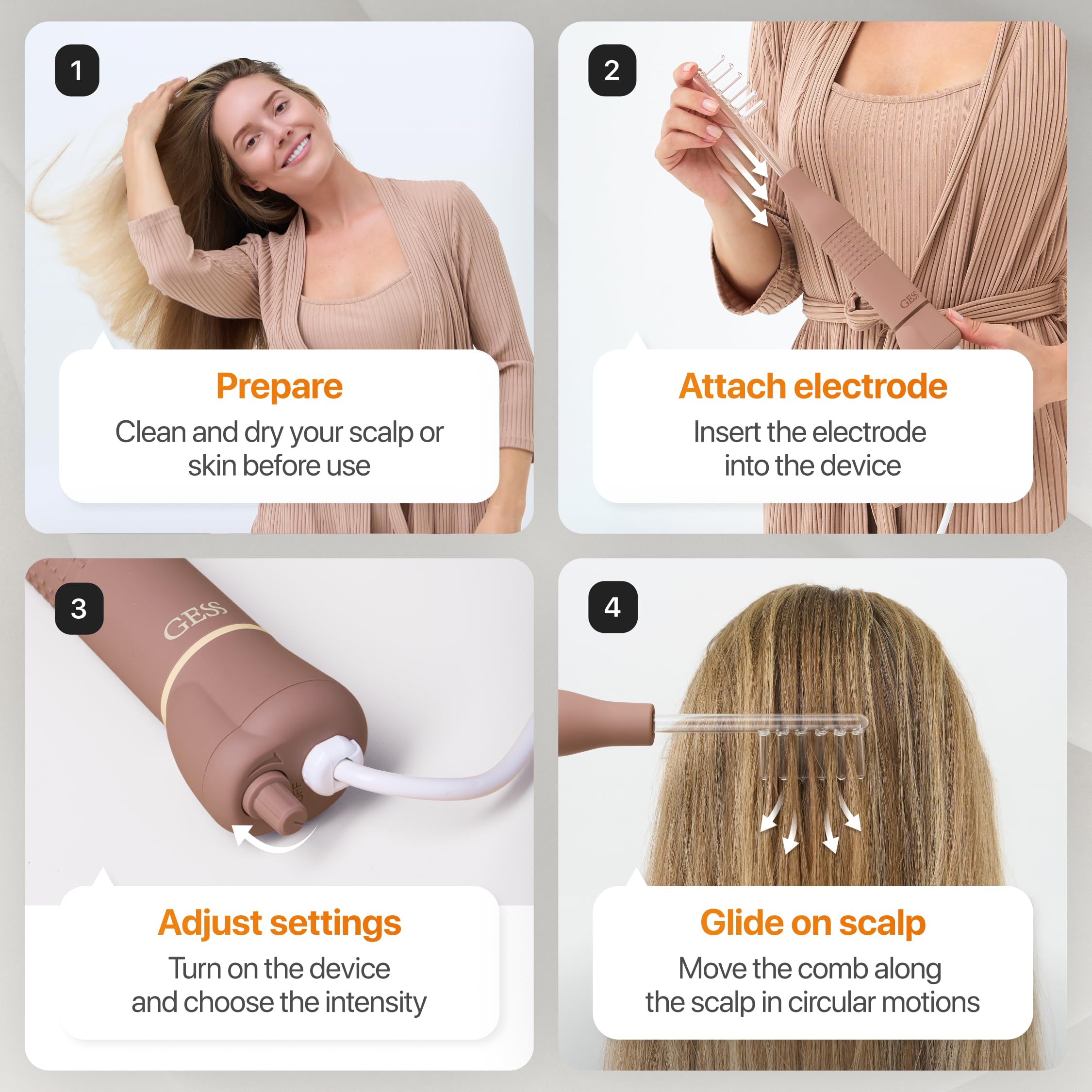 GESS Dars - Aparato de masaje de alta frecuencia con gas argón y neón, 2 electrodos faciales y cabello, barra de alta frecuencia para el tratamiento del acné, antienvejecimiento