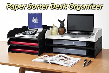 YFS 3-Tier Wooden 1117 Stackable Paper Tray Organizer(Vertical, Black)
