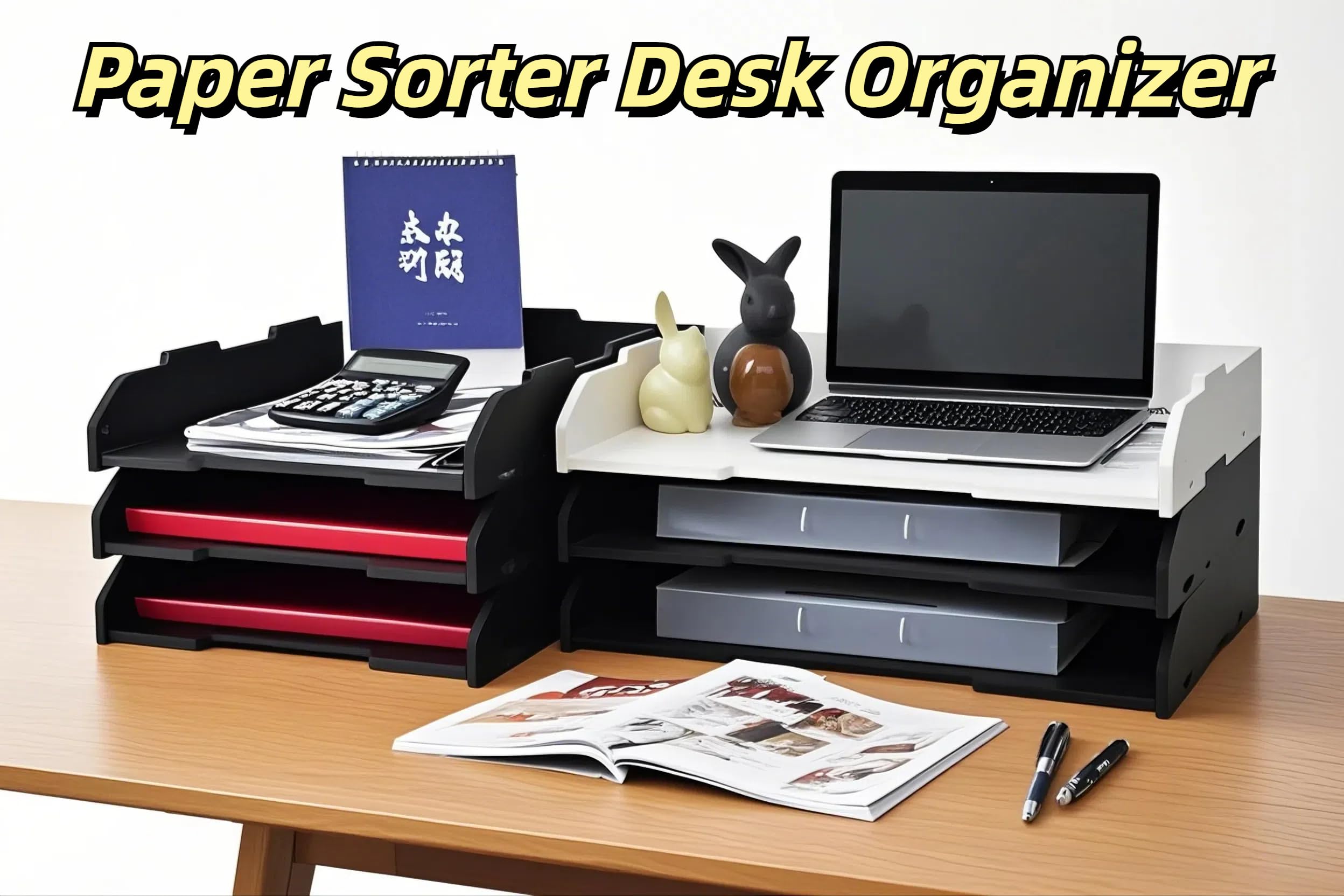 YFS Briefablage aus Papier mit 3 Ebenen, A3, stapelbarer Organizer für Bürobedarf, kleine Papierablagen, Bürobedarf, Schreibtischzubehör und Arbeitsplatz, Schwarz (A3, schwarz, horizontal, 3 Ebenen)