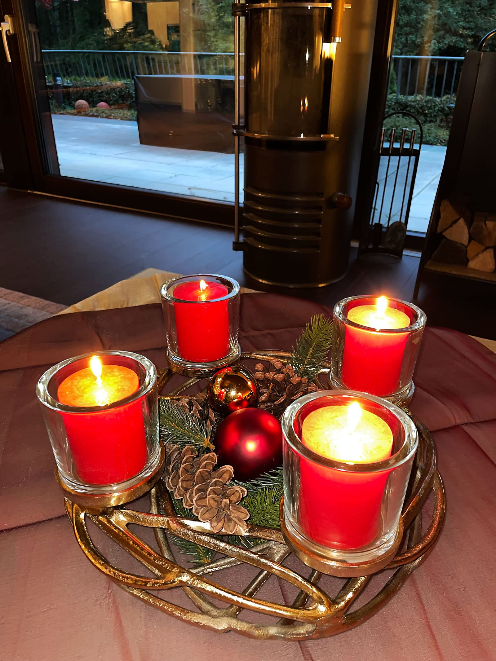 Formano Deko-Leuchter Adventskranz aus Alu, 40cm, rund, 1 Stück, Gold, 4flammig inkl. Gläser