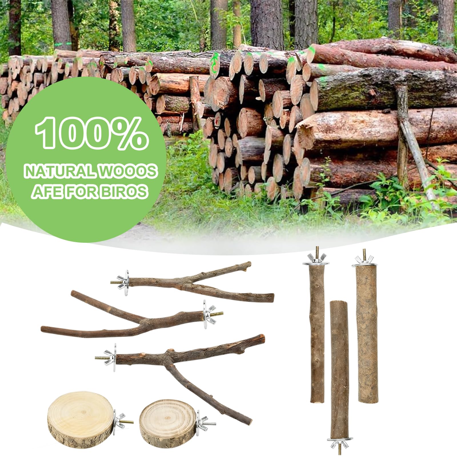 Set di 8 posatoi per uccelli, in legno naturale, per uccelli, accessori per uccelli, accessori per pappagallini, canarini, parrocchetti, uccelli diversi
