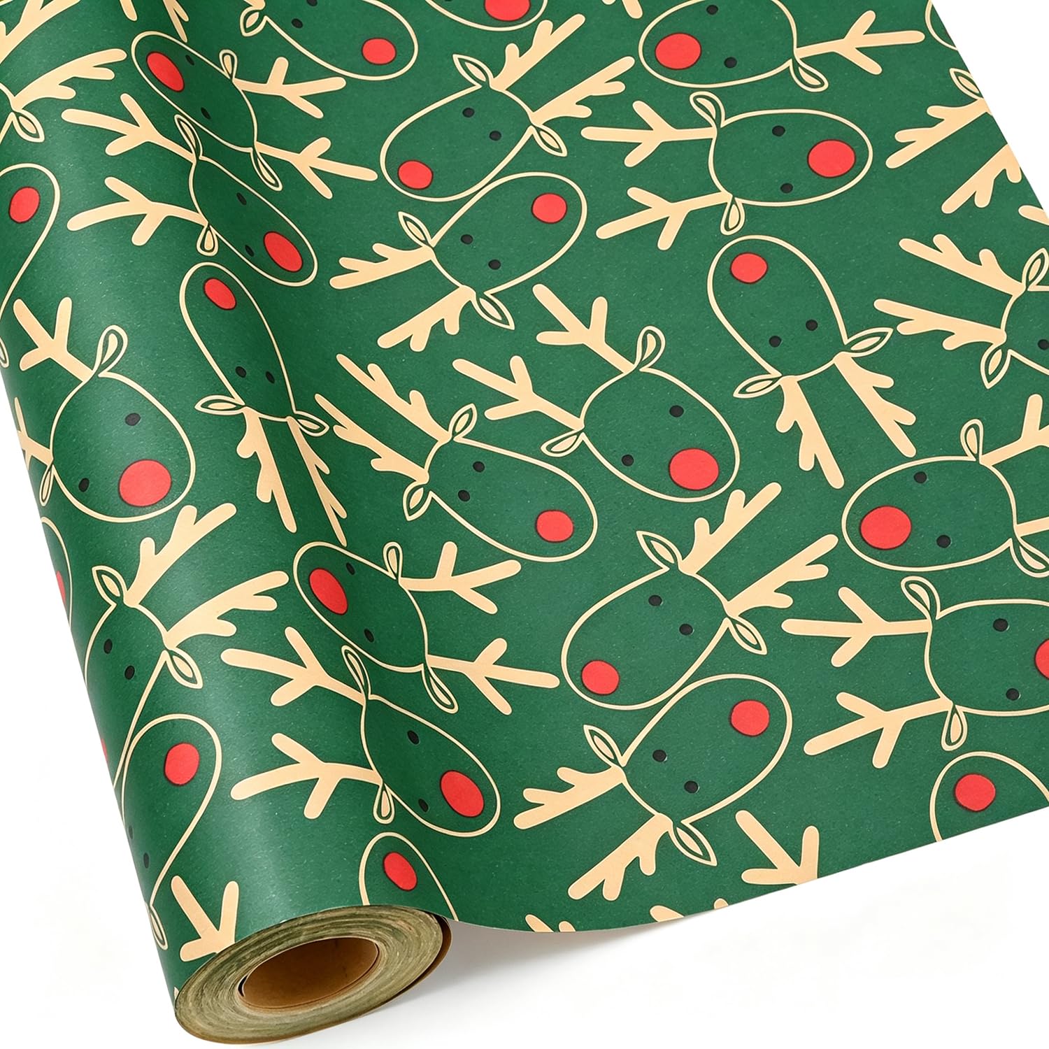 Green Reindeer Christmas Wrapping Paper Roll,43cm*15m Eco Xmas Gift Paper