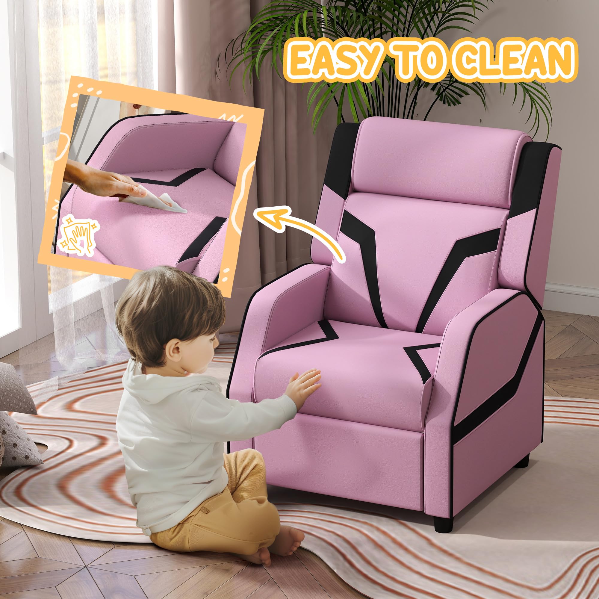 AIYAPLAY Sillón reclinable para niños, 2 en 1 Sillón reclinable para juegos de niños con respaldo, reposabrazos, reposapiés, de salón de cuero de PU para sala de juegos, dormitorio, habitación