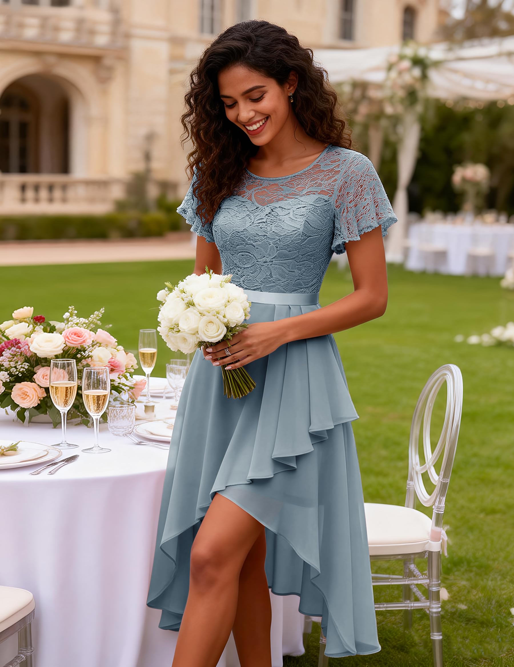 Wedtrend Vestidos formales para mujer, vestido de invitada de boda, manga con vuelo, vestidos de regreso a casa para adolescentes