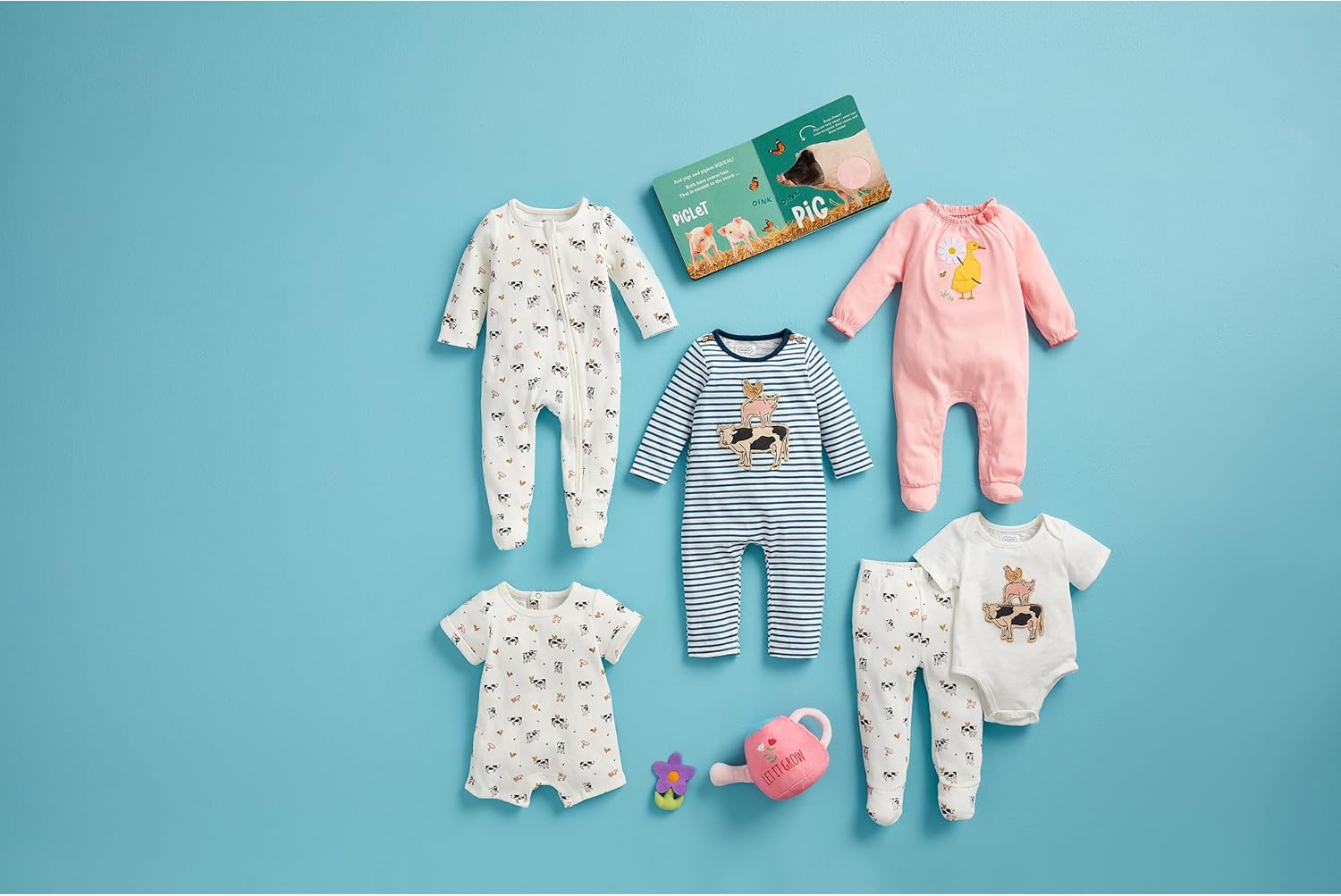 Mud Pie Baby Farm Waffle Shortall; 0-3 Months - Image 2