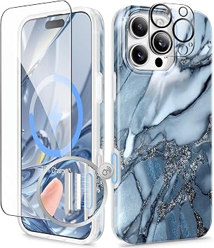 GVIEWIN for iPhone 16 Pro Case Marble with Screen+Camera Lens Protectors