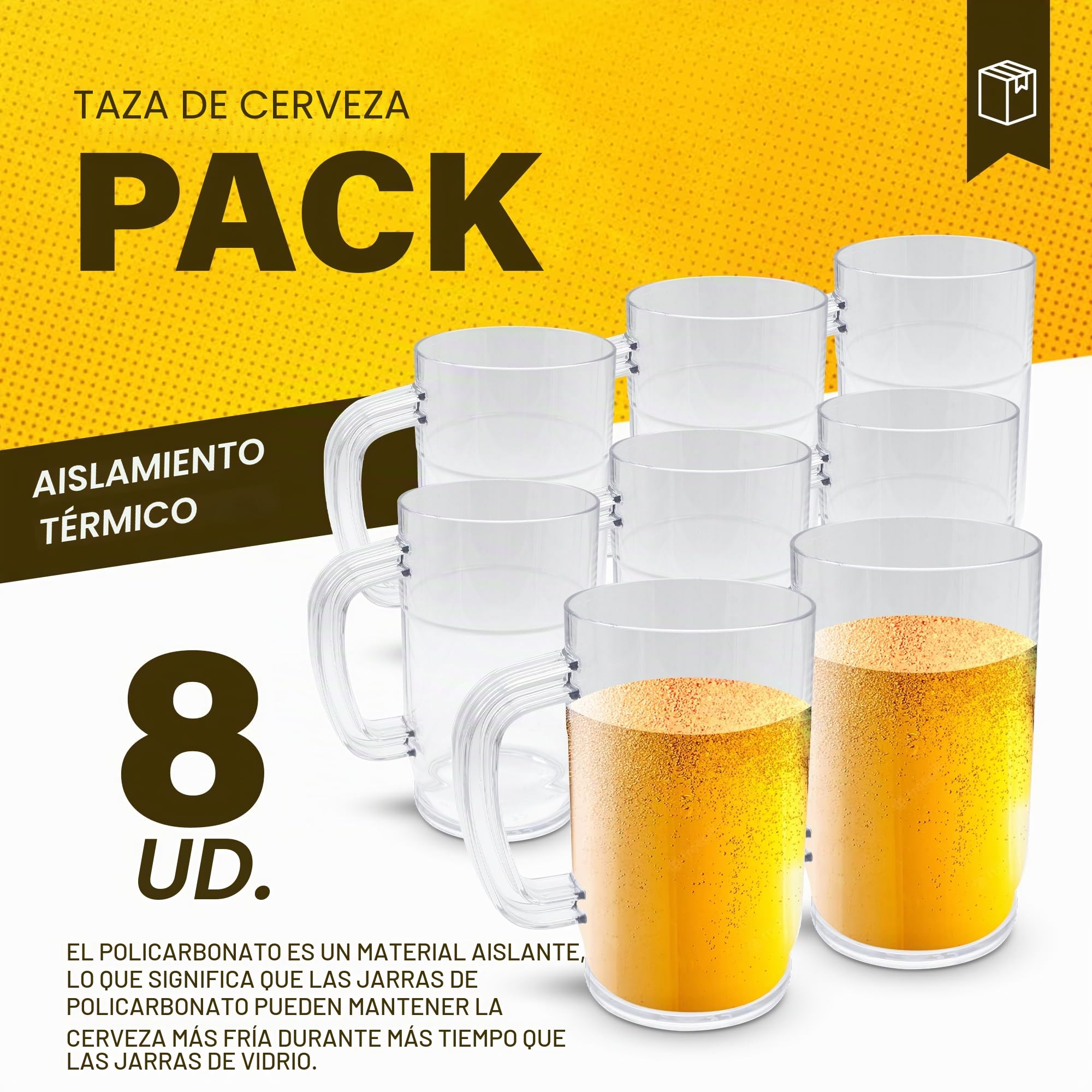 DOJA Barcelona | Jarra de Cerveza de Plastico | 1 L | Pack 8 | Jarras de Cerveza de Policarbonato | Vasos de Cerveza de Plastico Duro Reutilizable | Jarra Plastico para Cerveza Artesanal
