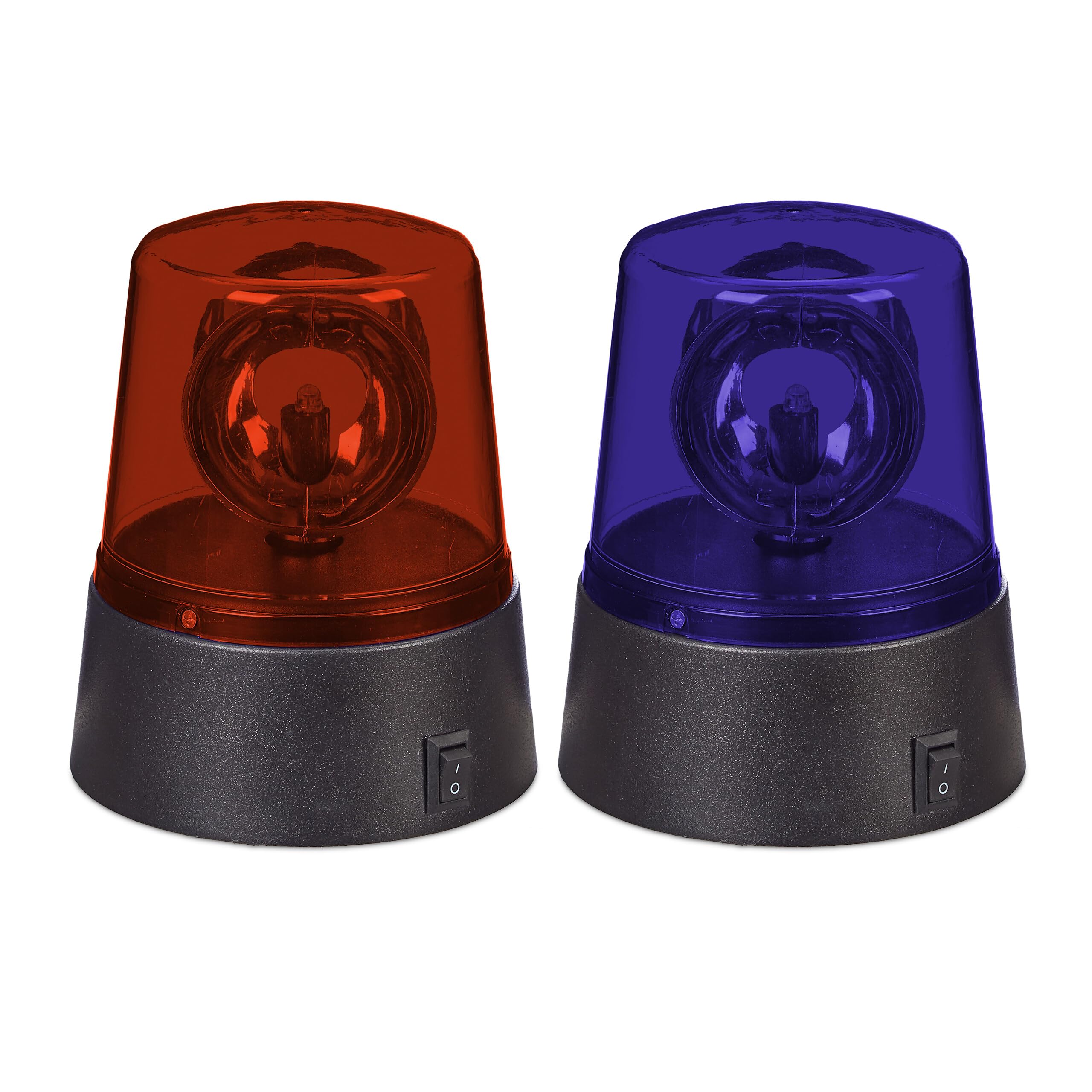 Relaxdays Lampada Polizia Party, Set 2 LED Lampeggianti, Riflettore Girevole, a Batteria, Luce Stroboscopica, Blu Rosso