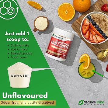 Premium Collagen Powder Complex – Bovine Collagen Peptides 450g- Enriched with Essential B Vitamins, Vitamin C, Zinc & Biotin – Pure Hydrolysed Collagen Supplement – by Natures Cure