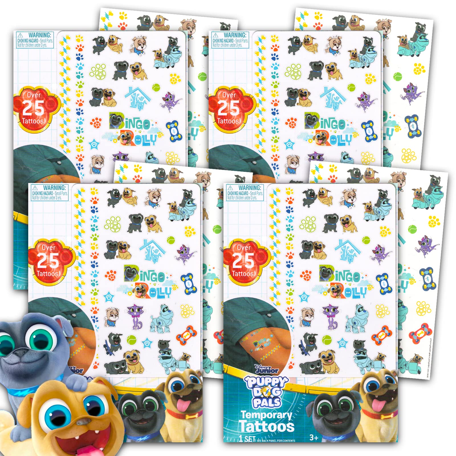 Disney Junior Puppy Dog Pals Temporary Tattoos for Kids (4 Pack) ~ Over 100 Disney Temporary Tattoos from the Disney Junior TV Series, Puppy Dog Pals | Disney Party Favors for Kids