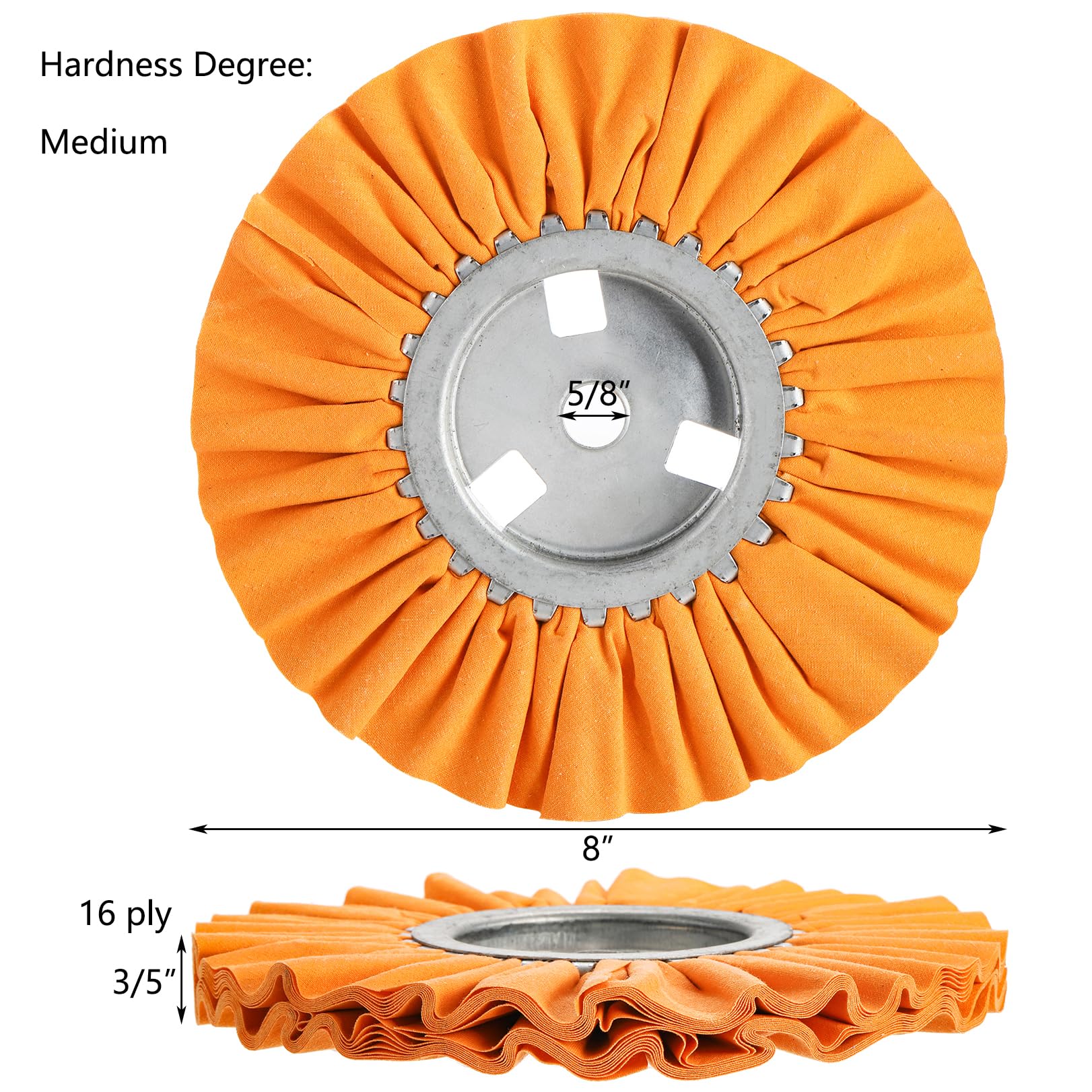 Hedume 4-teiliges Airway-Polierscheiben-Set, 20,3 cm Durchmesser, 1,6 cm Dornloch, 16-lagig für Winkelschleifer, Zink-Eisen, Zellstoffgewebe, weiß, orange, blau, gelb