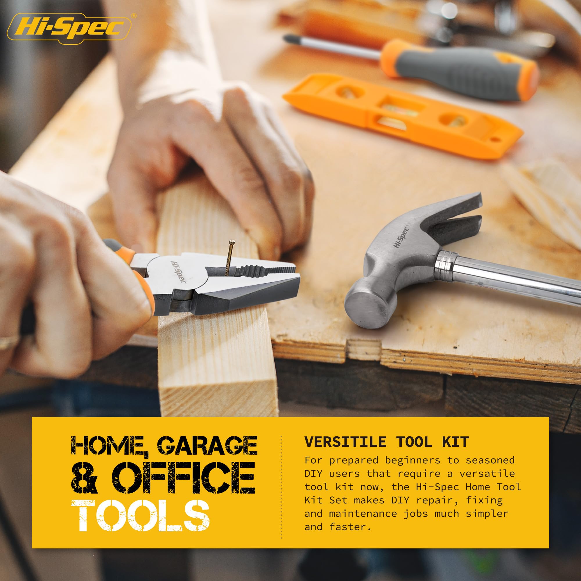 Hi-Spec 30pz Kit compatto Trapano/Avvitatore giallo 18V senza fili per fai-da-te. Trapano e avvitatore elettrico rapido con strumenti manuali e accessori essenziali
