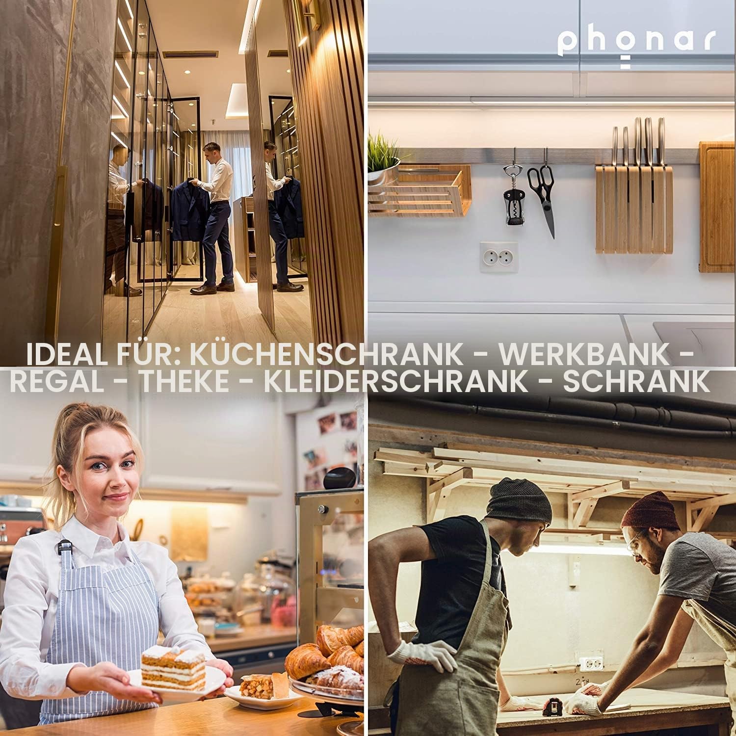 phonar 2 Pack - LED Lichtleiste 90cm, 2800-6000K Unterbauleuchte Indirekte Beleuchtung Küche Indoor Leiste Küche Farbtemperatur einstellbar, 12W 230V LED Licht mit Bewegungssensorschalter