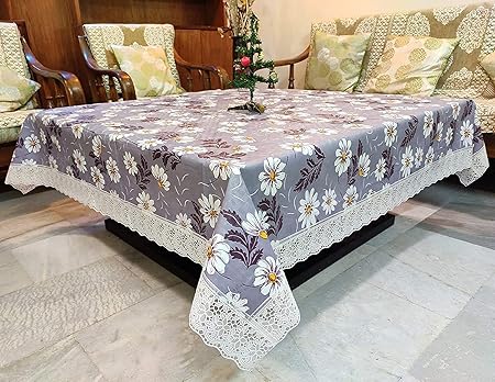 CASA-NEST Blue Flower Design PVC Plastic Printed Square Centre Table Cover -Design-4 (Size- 48x48 inches, Pack of 1)