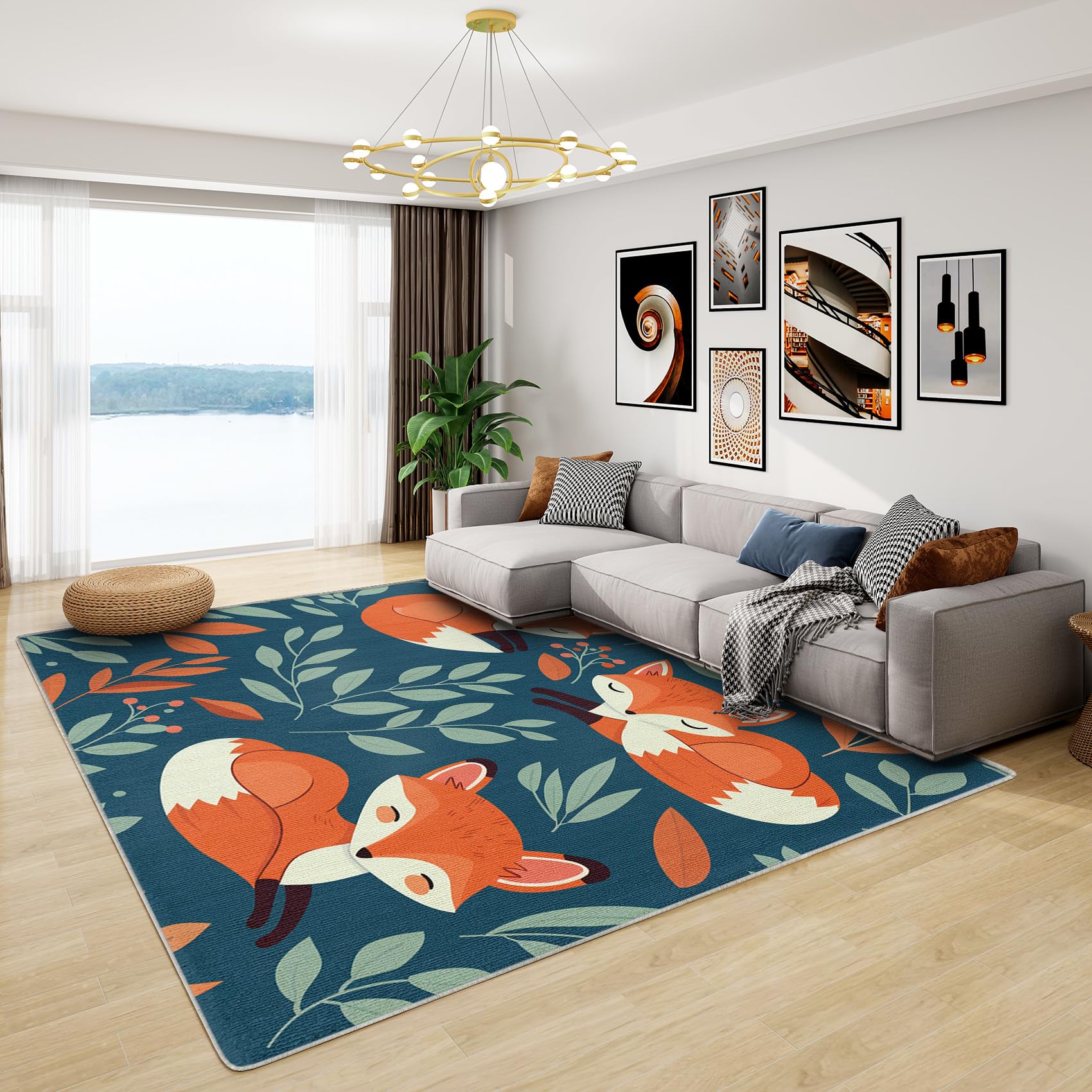 Tapis D’entrée Lavable 80x120 Cm Motif Renard – Antidérapant, Doux, Pour Salon, Chambre, Cuisine