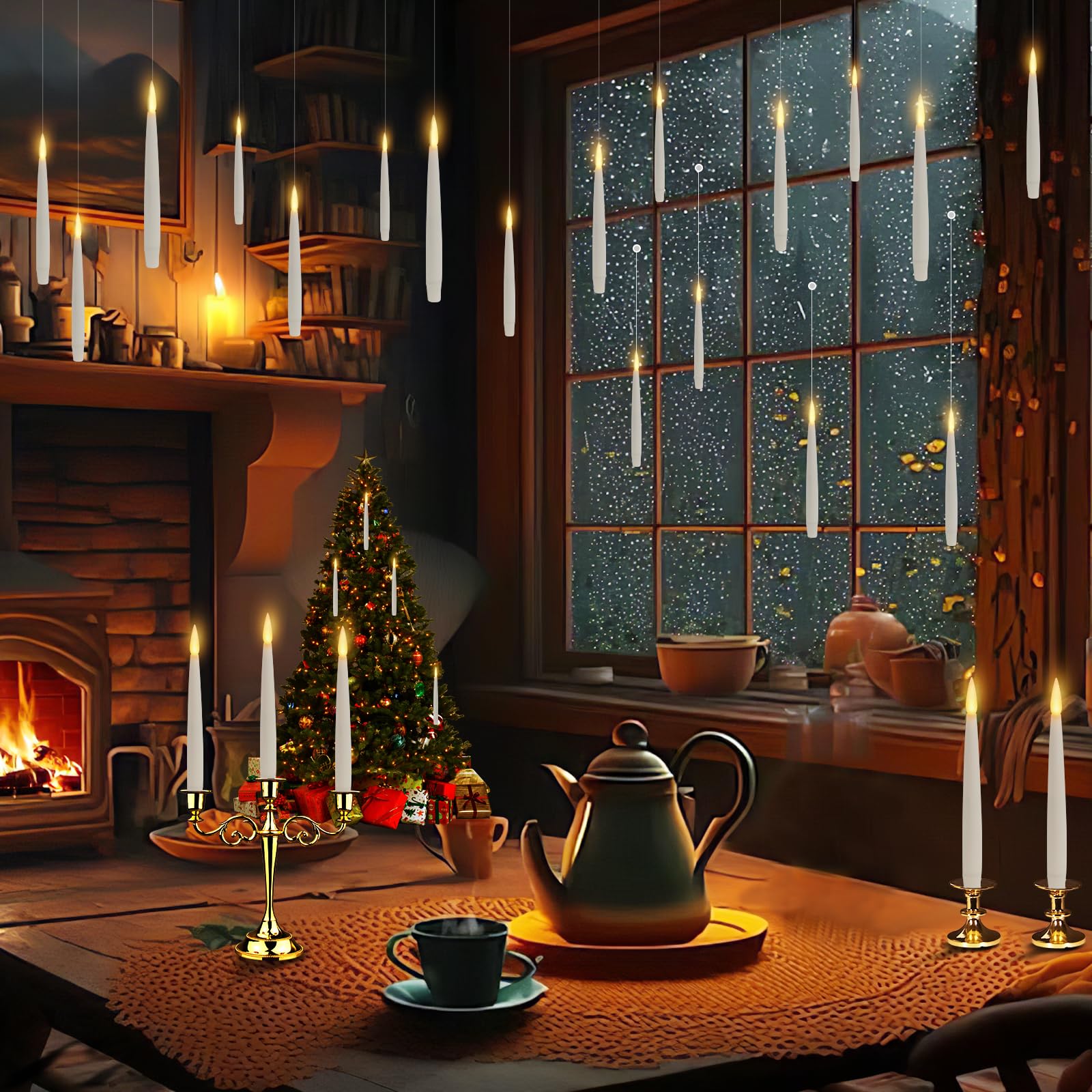 Velas Flotantes con Varita Velas Floating Mágicas, Velas LED Alimentada velas LED sin llama parpadeantes luz Cónica Eléctrica Parpadeante para Navidad Halloween Decoración Velas eléctricas y LED
