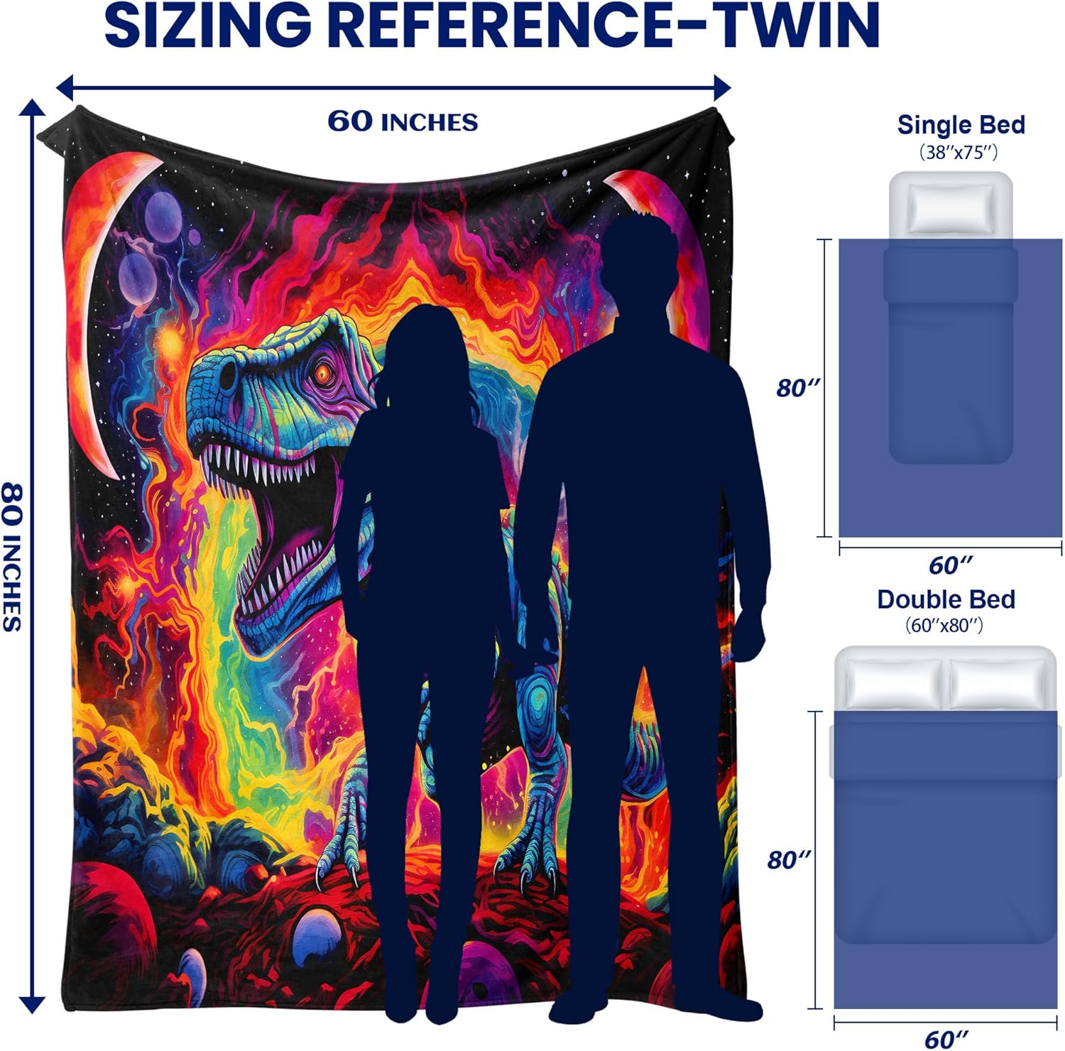 Dinosaur Twin Blanket for Boys Girls Dino Flannel Blankets for Kids Toddler Bed Couch Living Room Sofa, Super Soft Cozy, 60x80 in