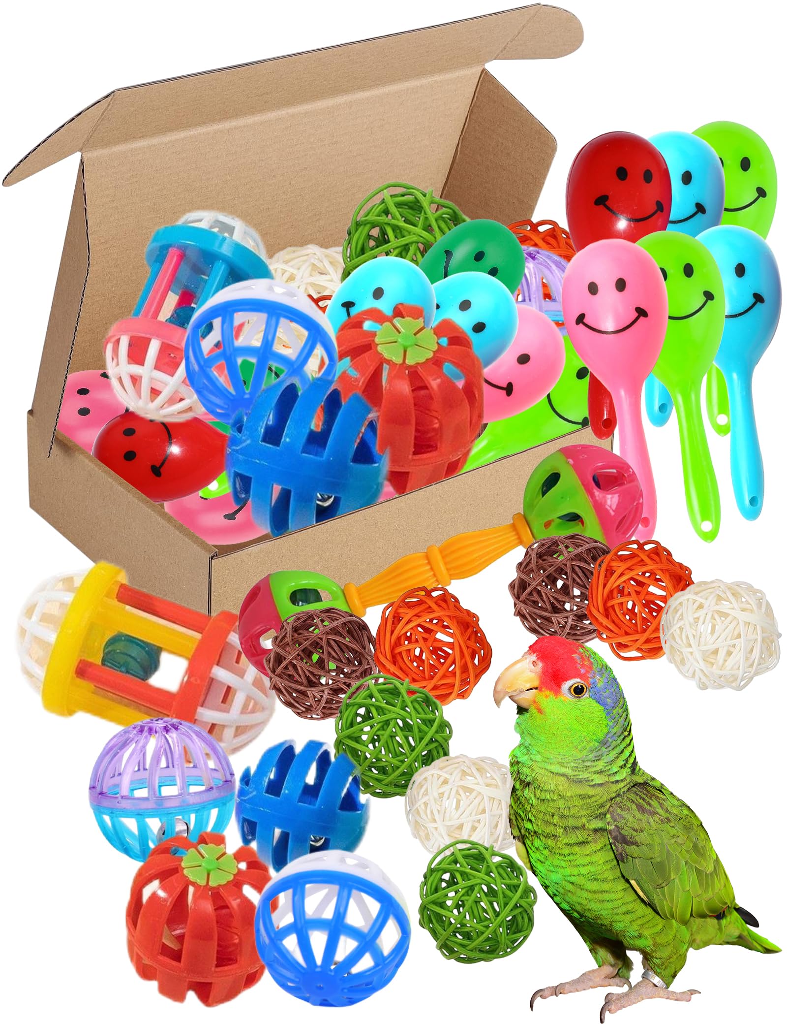 20-Pack Bird Toys for Parakeets, Budgies – Colorful Cage Accessories with Bells & Chewing Fun (1.6'' - 5.5'', Bird Toys Mega Set)