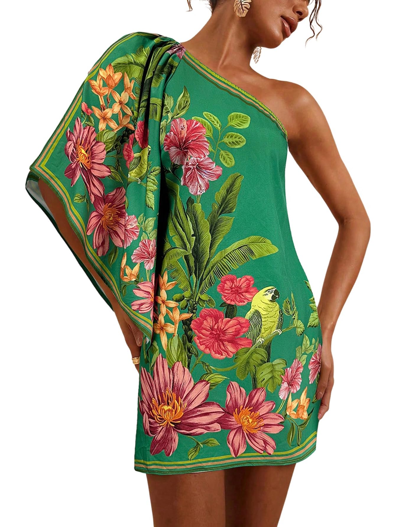 SweatyRocks Abito corto da donna, estivo, leggero, da spiaggia, spalle scoperte, con fiori, alla moda italiana
