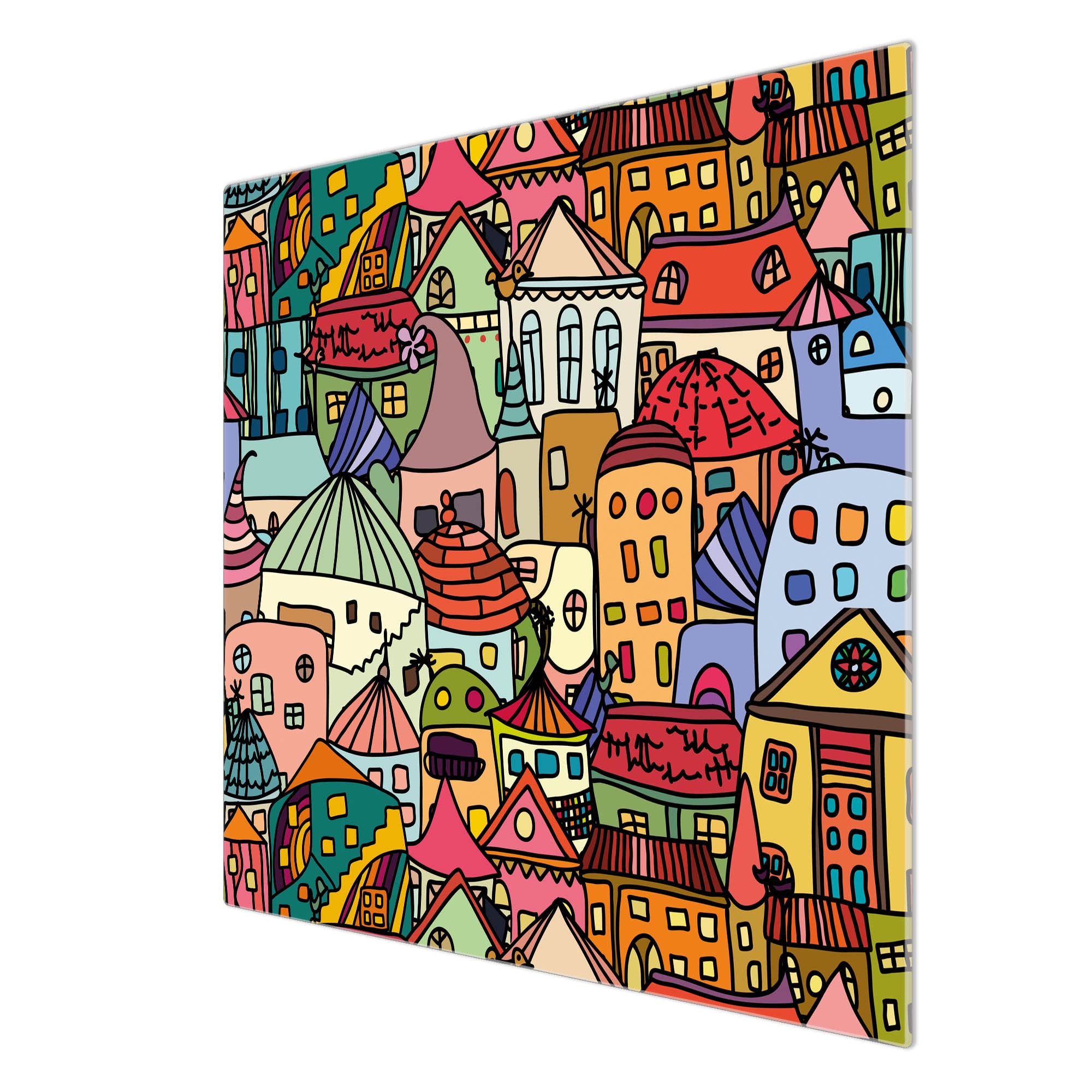 banjado Herdabdeckplatte Glas mit abstraktem Muster Design mit Schneidebrett Funktion, 60x52 cm einteilig, gehärtetes Sicherheitsglas, Ceranfeld Abdeckung als Spritzschutz, mit Motiv Funky Town