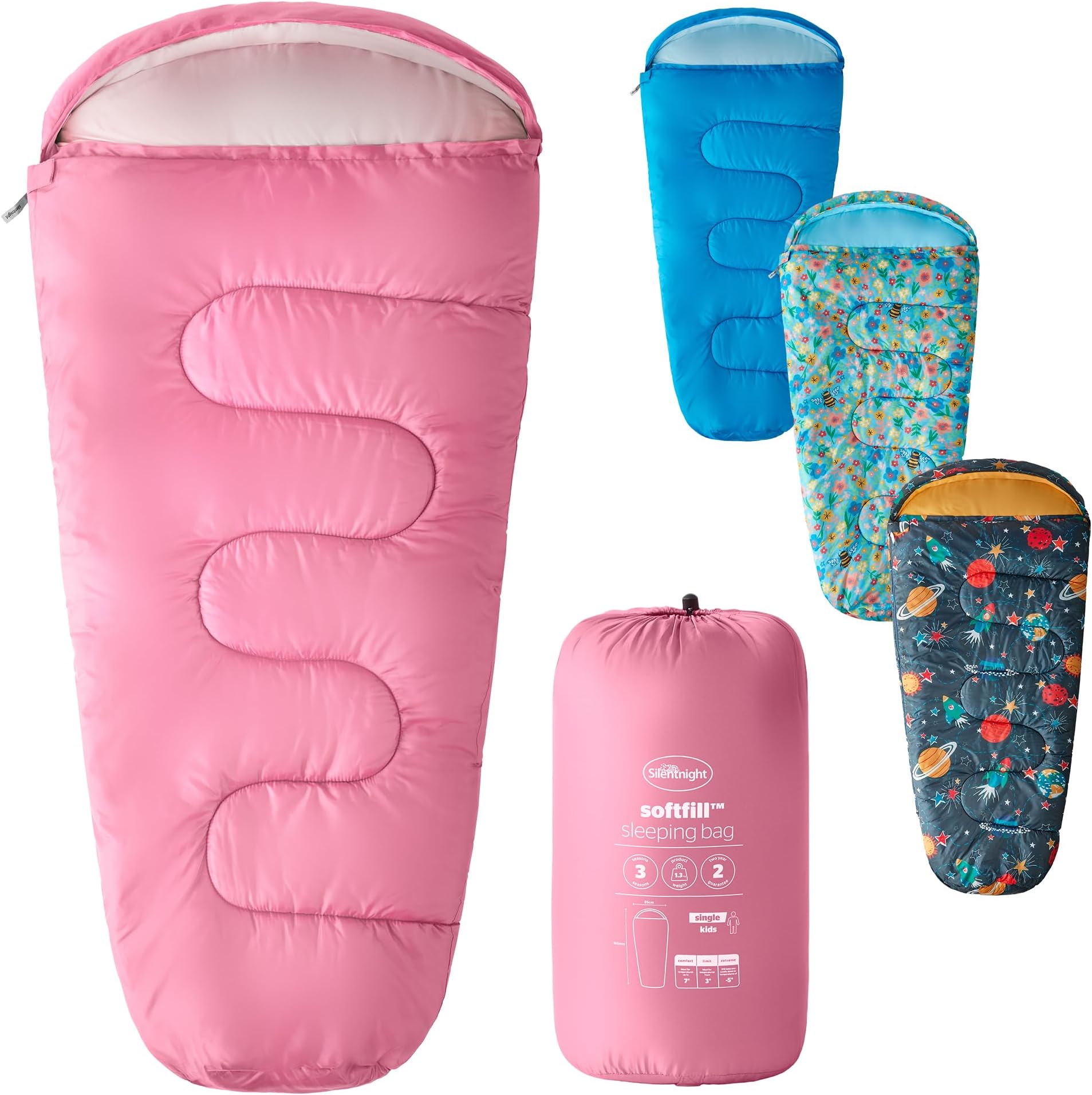 Silentnight Kids Sleeping Bag - Girls Boys 3 Season Mummy Sleeping Bag Ideal for Spring and Summer with Soft Touch Warm Cosy Fabric and Fibres - Machine Washable - 165 x 82cm