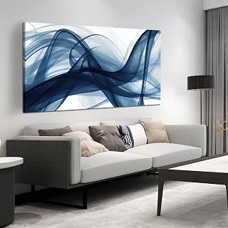 Blue and White Wall Art for Office Modern Prints Decor Living Room Large Abstract Canvas Wall Art Bedroom Size 29" x 58"