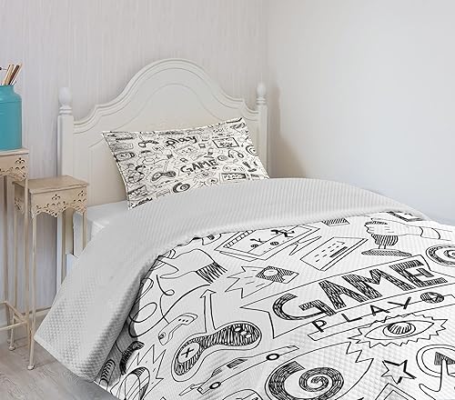 Miniatura 4 de Ambesonne Colcha de videojuegos, estilo de boceto monocromático, diseño de videojuegos, dispositivo de monitor de carreras, dispositivo para