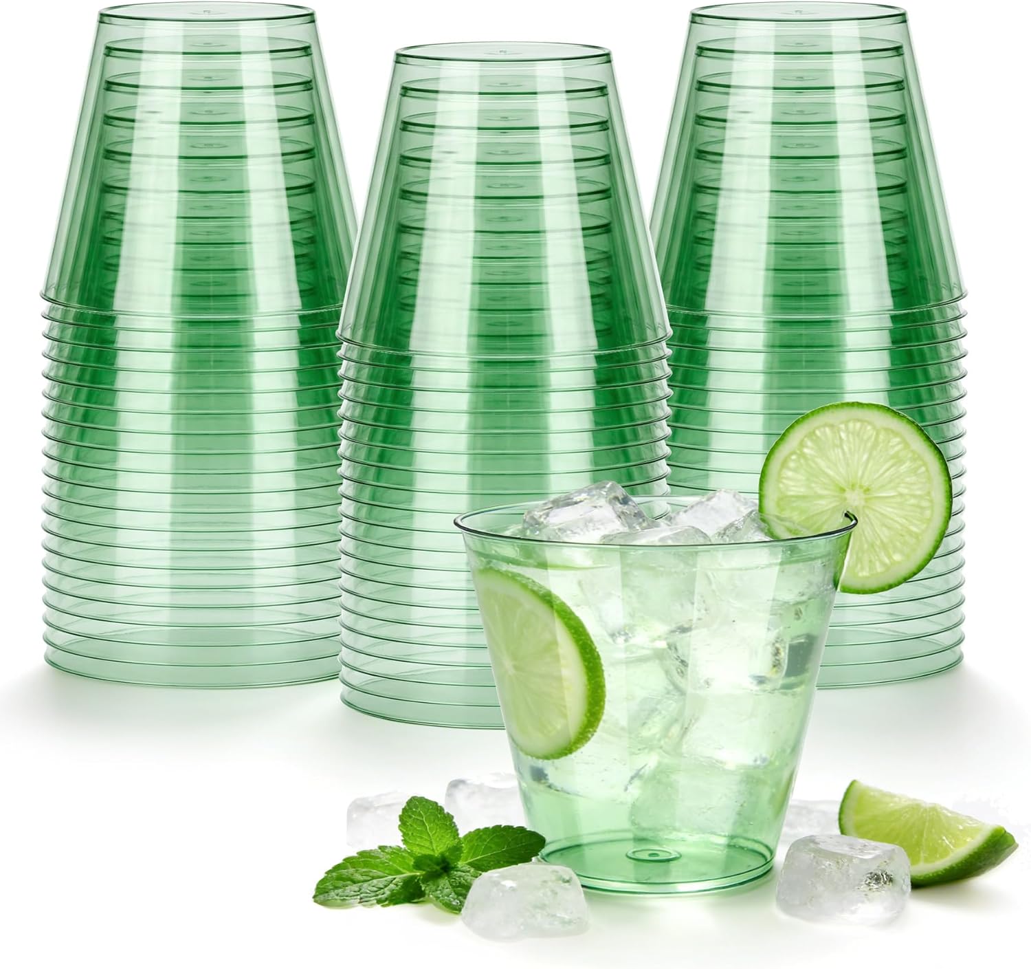 N9R 200PCS 9 oz Sage Green Plastic Cups for Cold Beverages, Disposable Plastic Cups Tumblers, Heavy Duty Cocktail Cup for Parties, Weedings, Events and Gatherings