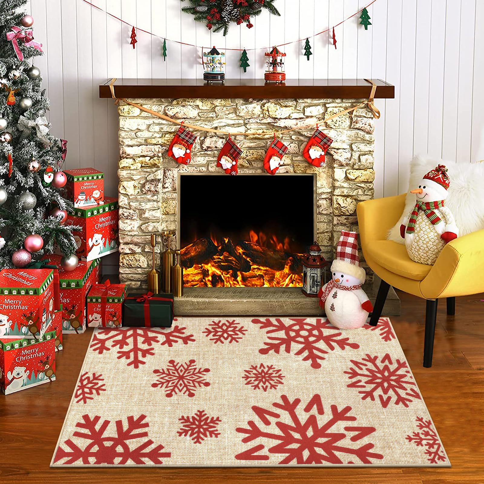 Enyhom Weihnachten Groß Schmutzfangmatte 80 x 120 cm, rutschfeste Maschinenwaschbare Schneeflocken Fußmatte Türmatte Fußabstreifer für Eingang, Haustür & Flur Dekoration