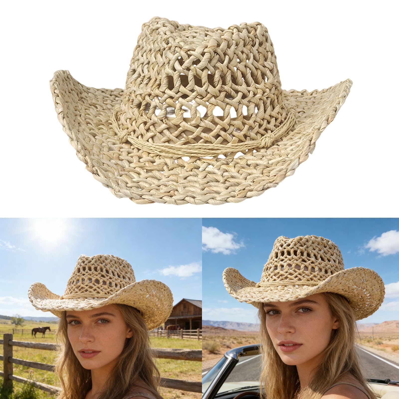 Cappello di paglia pieghevole leggero con design traforato regolabile per le donne spiaggia giardinaggio pieghevole leggero cappello di paglia con design traforato