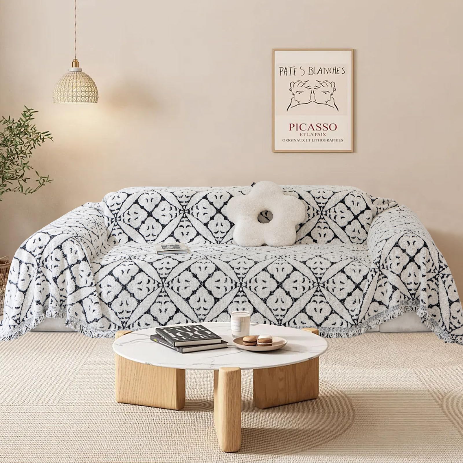 SHANNA Sofa Cover for 3 Seater, Chenille AB Sided Slipcover for Corner Sofa, All-Season Protection Couch Cover for Dogs, Couch Protector Loveseat Covers Futon Cover L Shaped Sofa Cover with Tassel โ image 1