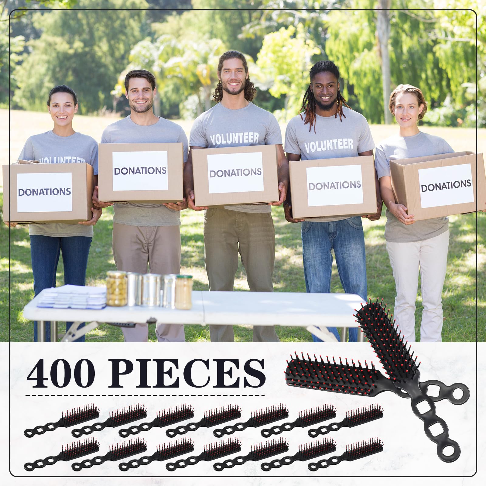 400 cepillos de pelo a granel para personas sin hogar, cerdas envueltas individualmente, cepillo de pelo para cabello rizado, adecuado para refugios sin hogar, hotel, hogar de ancianos, iglesia