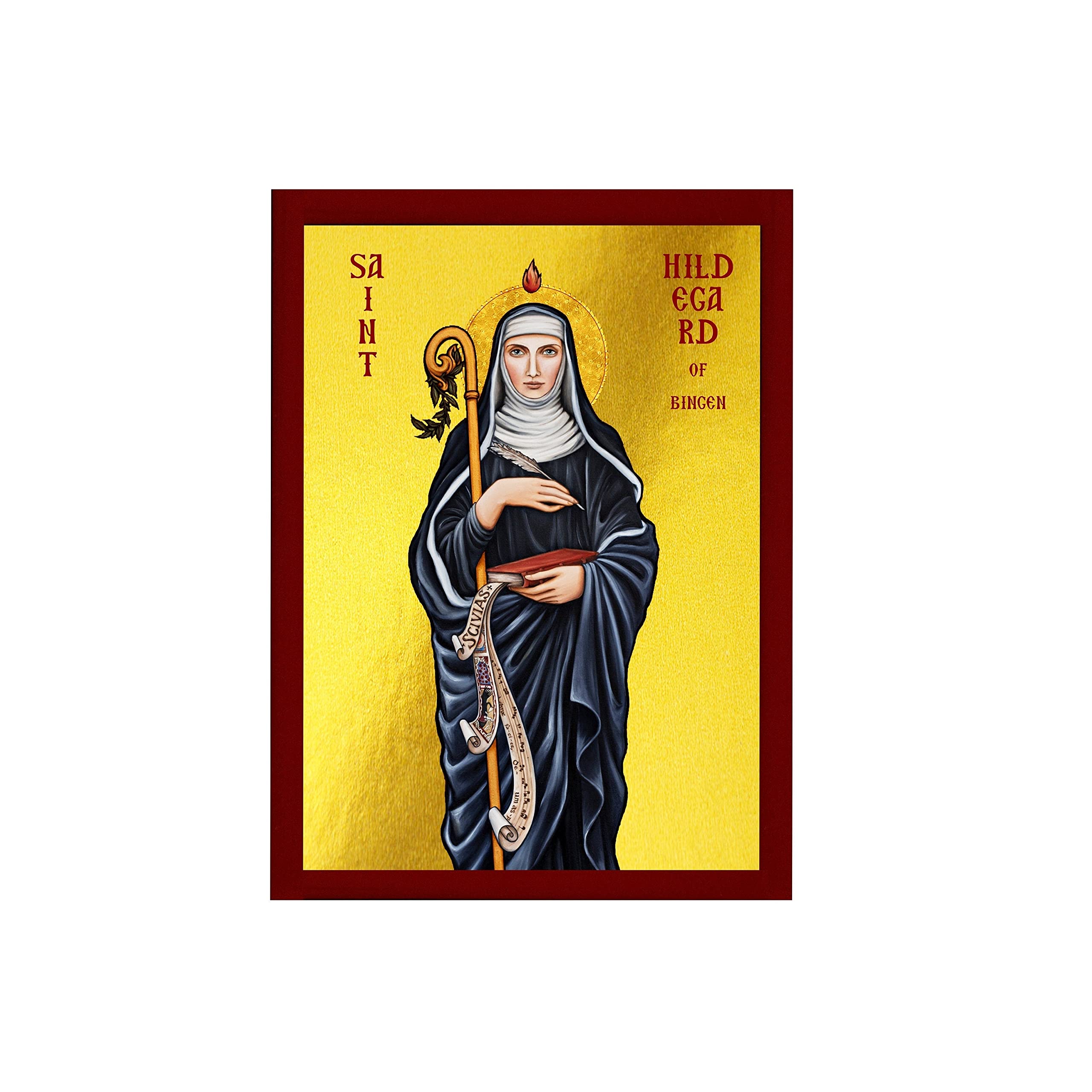 Saint Hildegard icon, Handmade Greek Catholic icon St Hildegard von Bingen, Byzantine Art Wall Hanging on Wood Plaque, Religious Decor Gift 35x45cm