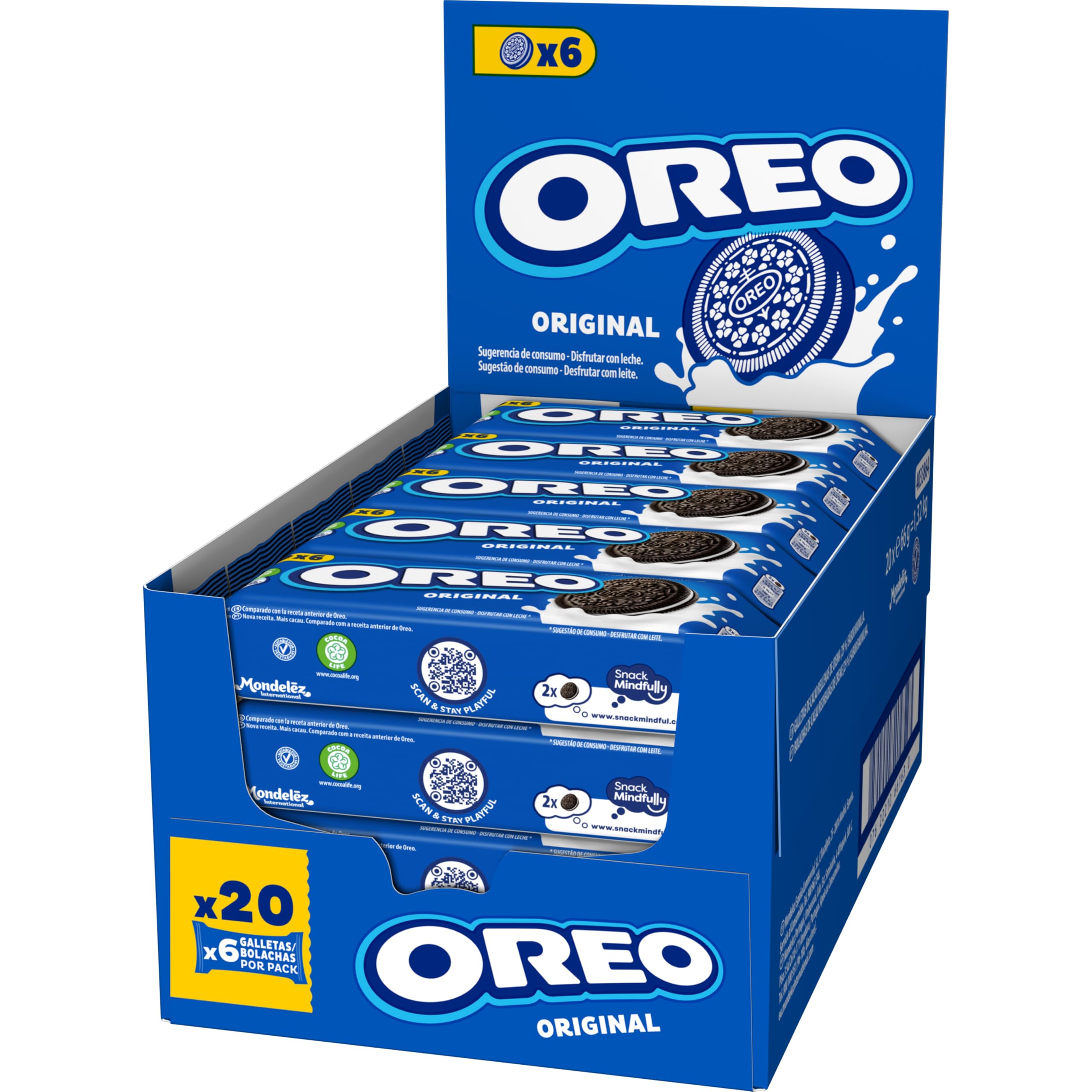 Oreo Galletas de Chocolate Rellenas de Crema Sabor Vainilla, La Galleta Original,20 X 66g