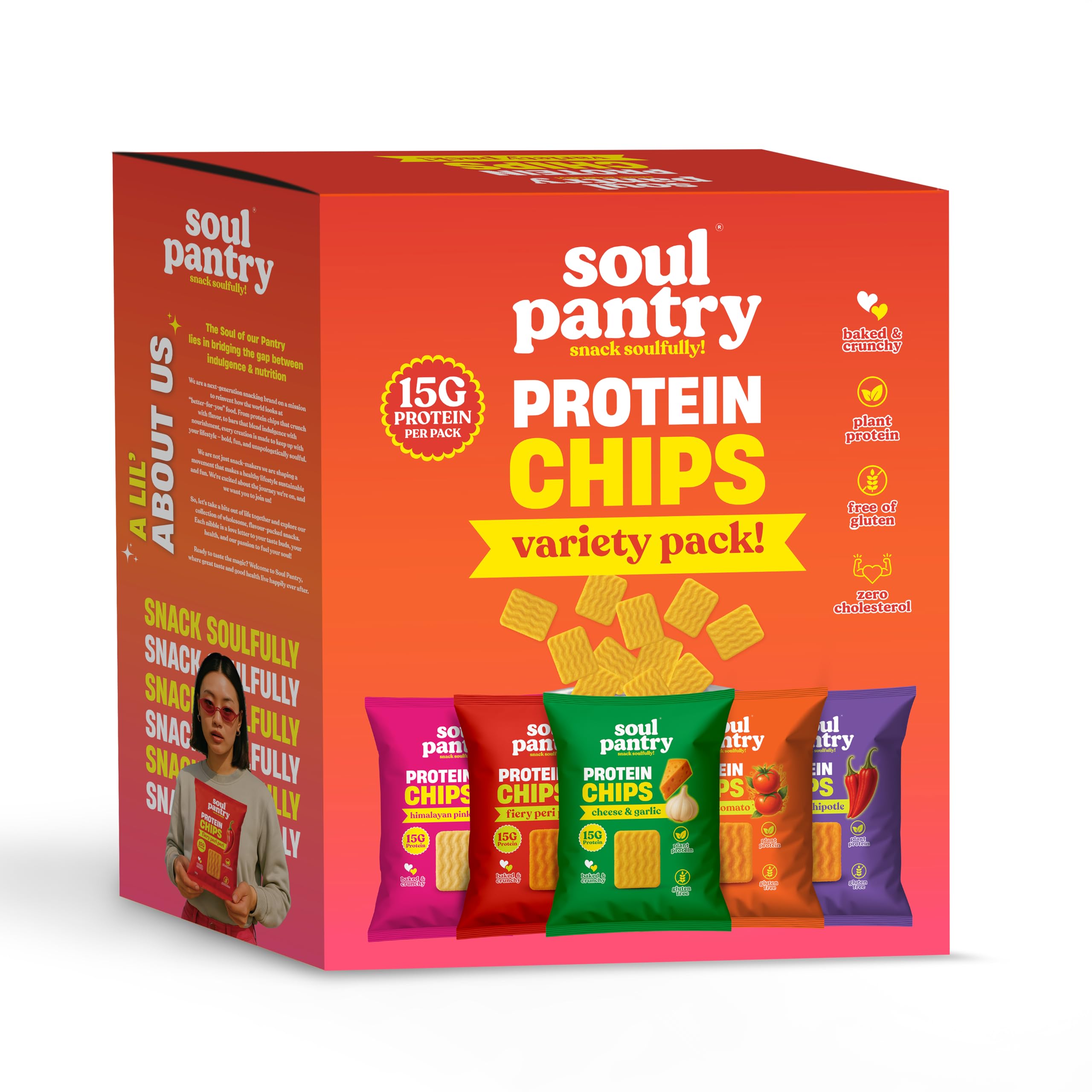 Protein Chips Variety Box, 10 Packs - 150g Protein, Keto Snacks, Gluten Free, Baked Chips Smokey Chipotle, Tuscan Tomato, Peri Peri, Cheese & Garlic, Himalayan Pink Salt. Healthy Snacks & Gluten Free