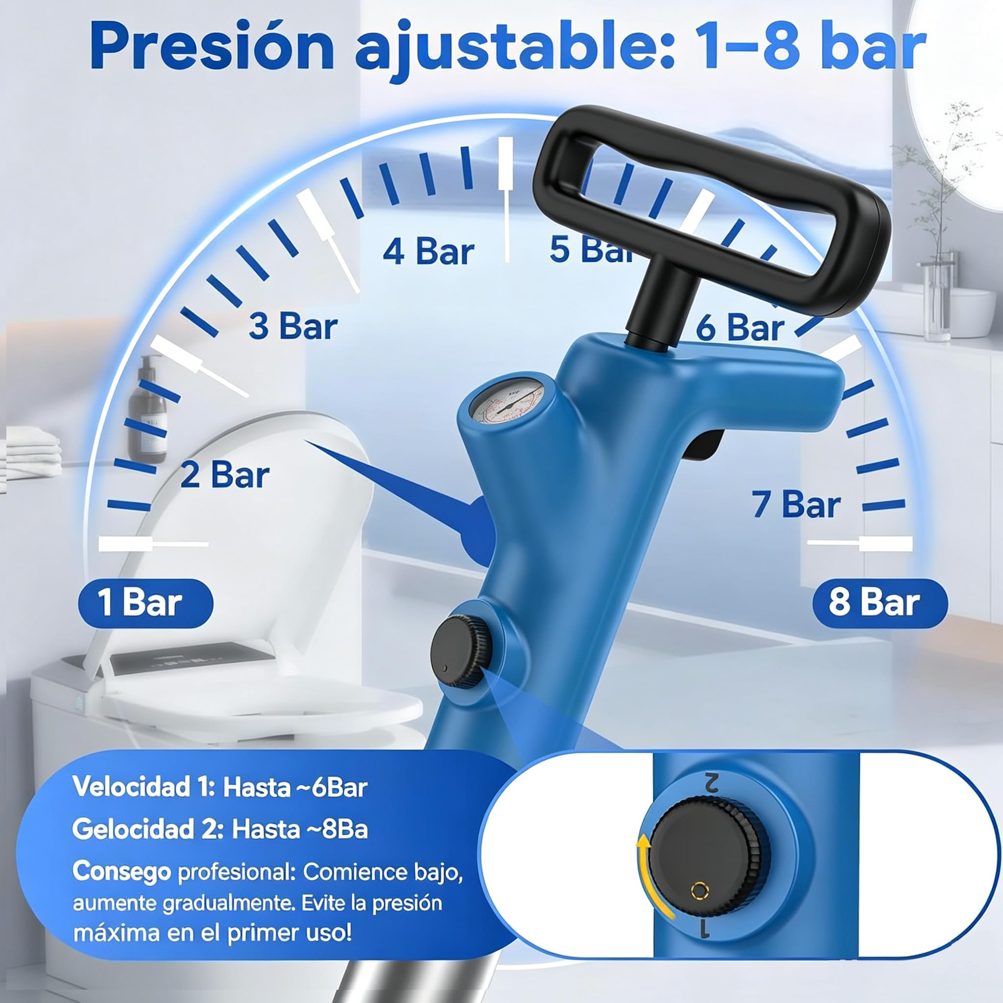 Desatascador inodoro,Desatascador tuberias profesional, desatascador wc bomba neumatico, pistola desatascador tuberias Lavabos Avec cintre para Cuartos, Baño，Lavabos