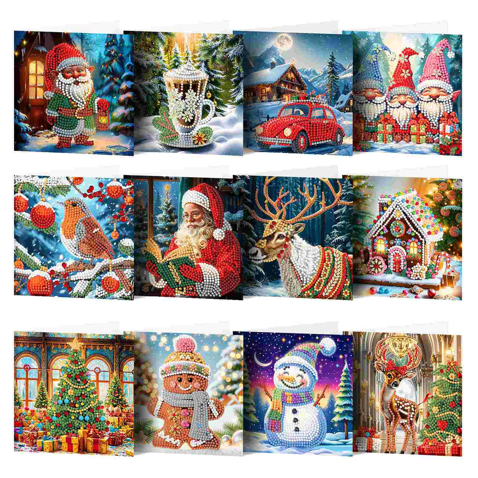 POETRYDRAW 12Pcs Winter Holiday DIY Diamond Art Greeting Cards Set with Envelopes & Tools – Creative Christmas & Winter Greetings Craft Kit