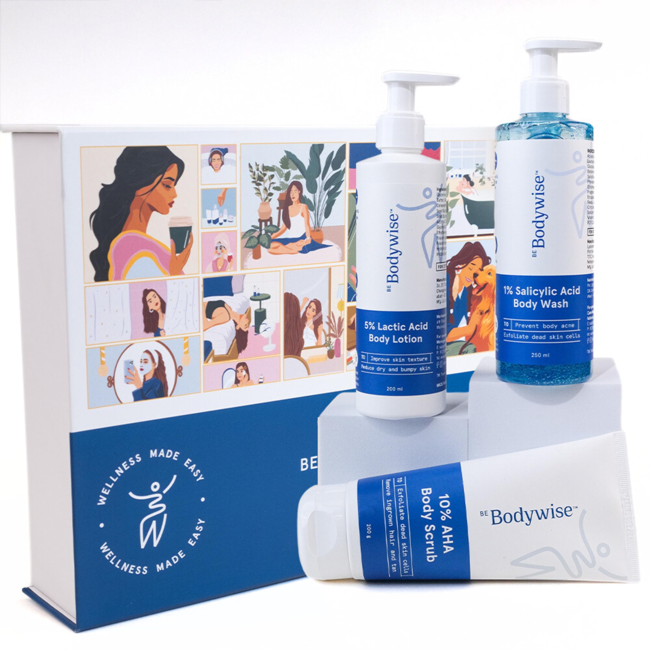 Be Bodywise Winter Glow Gift Pack - With 1% Salicylic Acid Body Wash (250ml), 10% AHA Body Scrub (200g) & 5% Lactic Acid Body Lotion (200ml)