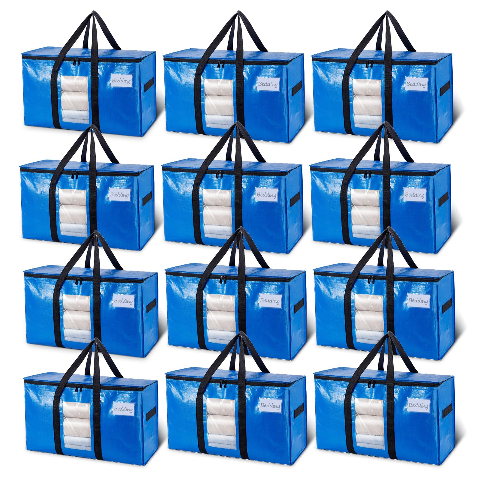 TAILI Extra Large Moving Bags, 12 Pack Blue Heavy Duty Totes For Storage with Visible Window, Wrap Around Handles, Storage Bags for Space Saving Moving Storage, Alternative to Moving Boxe โ image 1